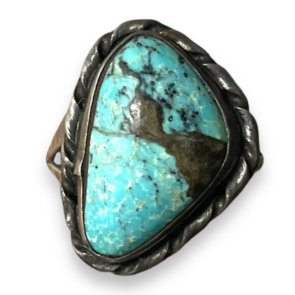 Vintage Sterling Silver Turquoise Ring sz 5 - Picture 6 of 7